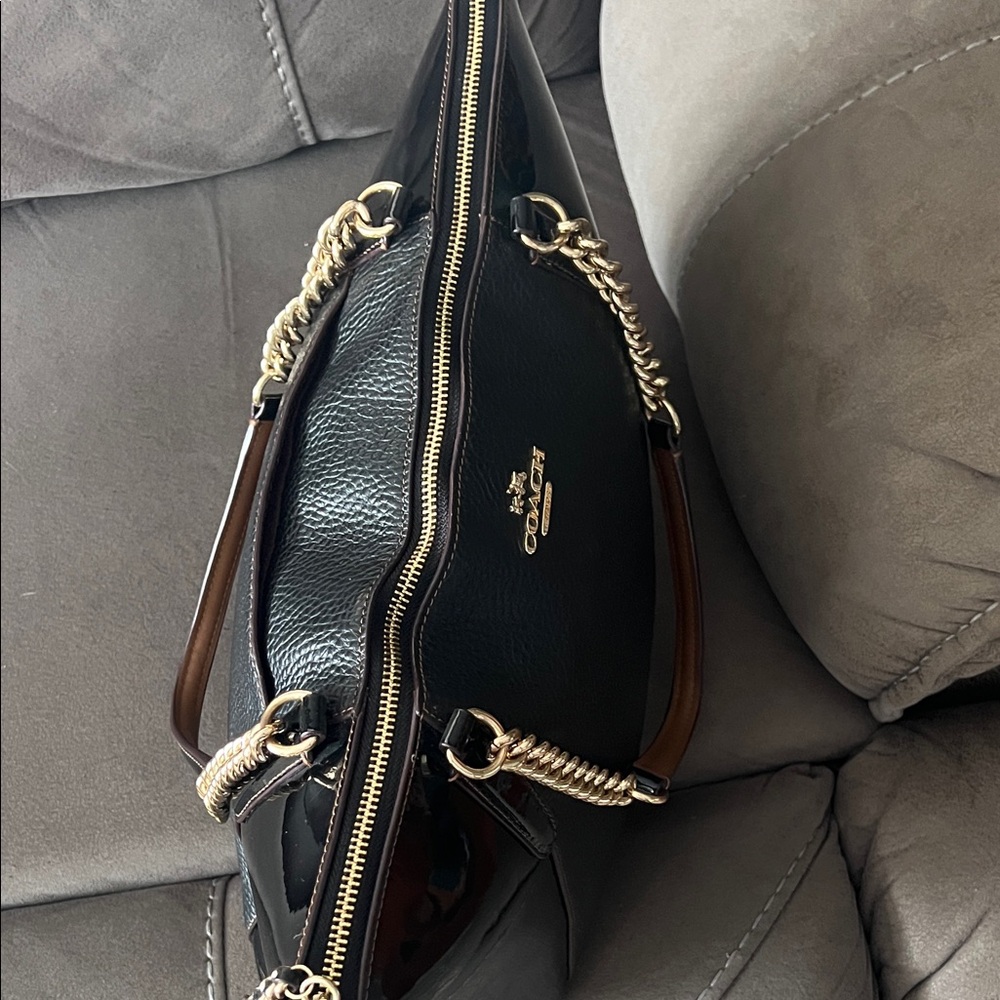 Coach Ava Tote with Black Pebbled Leather & Patent Side Panels - Picture 10 of 14
